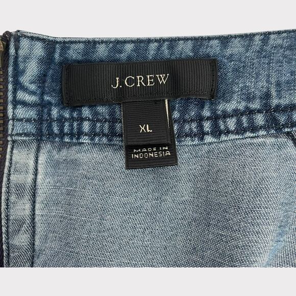 J.Crew Lightweight Washed Chambray Dress Short Sleeve Pockets Size XL Tie Waist - Picture 9 of 12